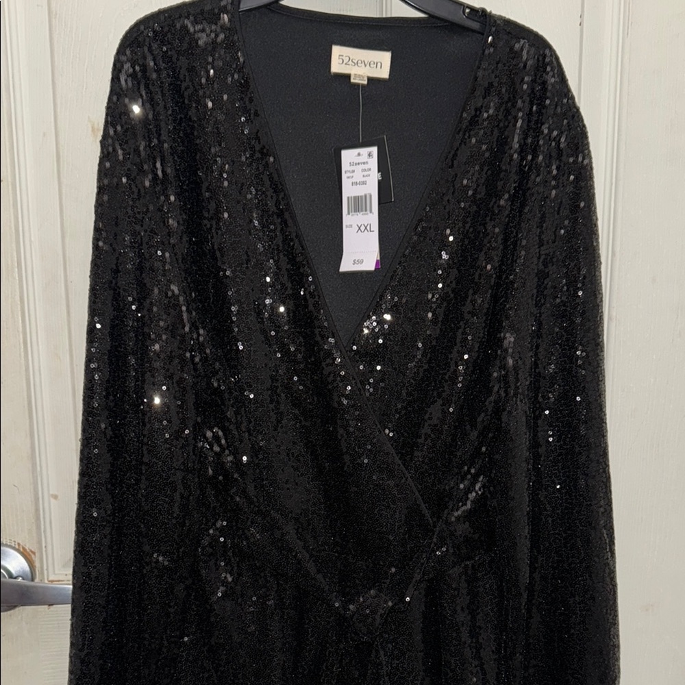 NWT- Faux wrap sequence long sleeve blouse